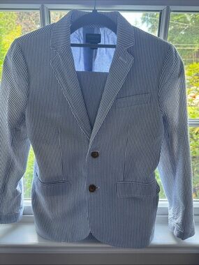 Crewcuts Blue & White Seersucker Stripe Blazer& pants suit (big boys)
